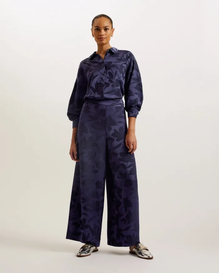 Women MAURAH 8211 Floral Print Wide Leg Trousers Navy Ted Baker Trousers and Shorts