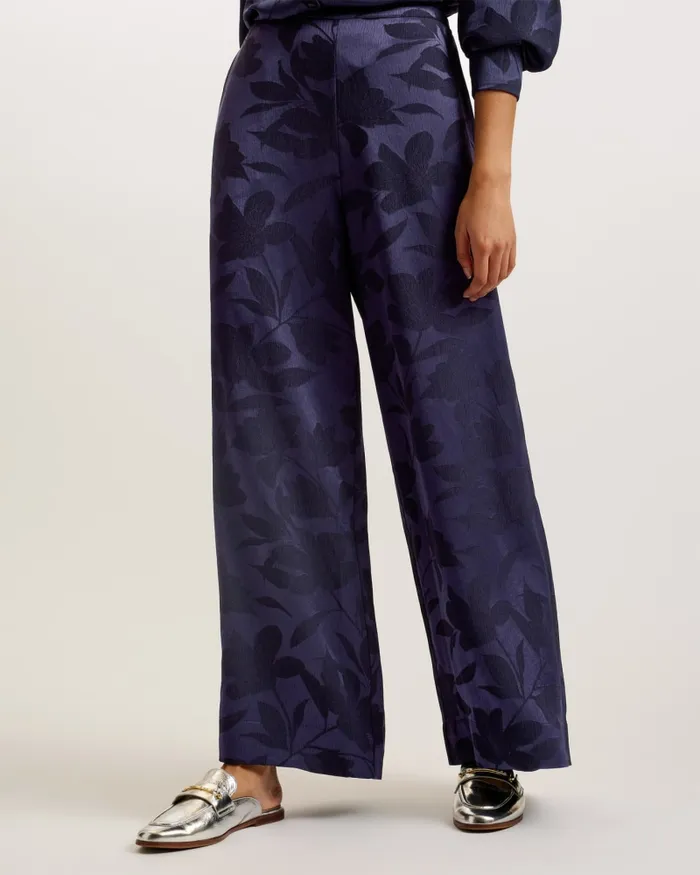Women MAURAH 8211 Floral Print Wide Leg Trousers Navy Ted Baker Trousers and Shorts