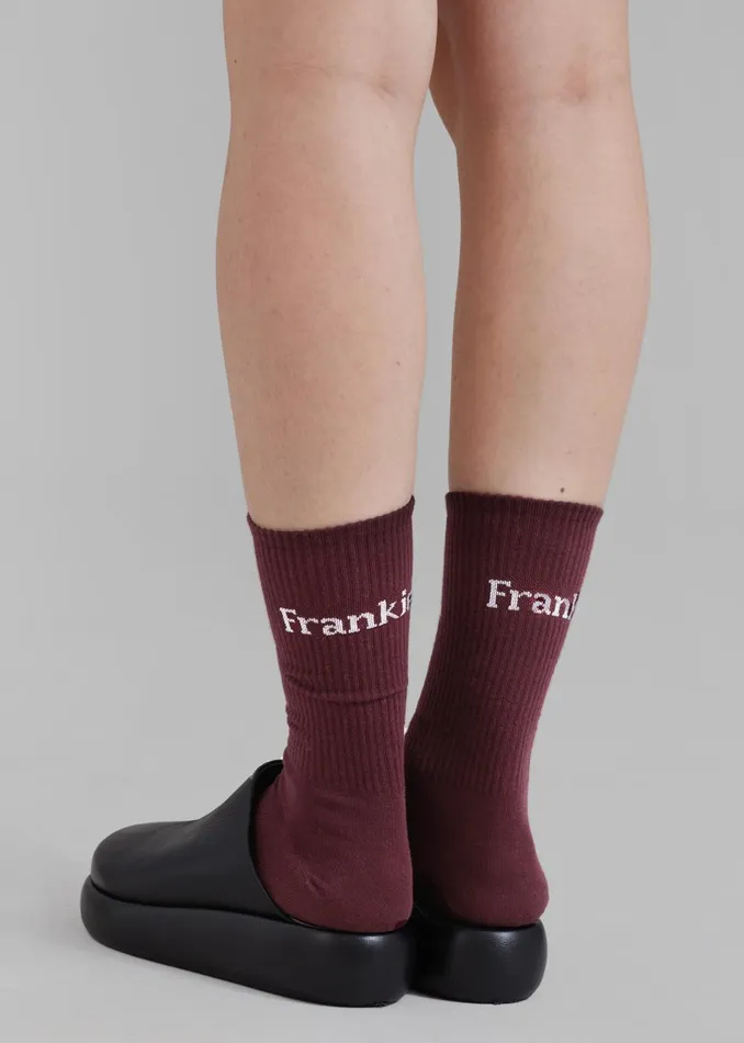 WomenMen Frankie In English Ribbed Socks 8211 Bordeaux The Frankie Shop