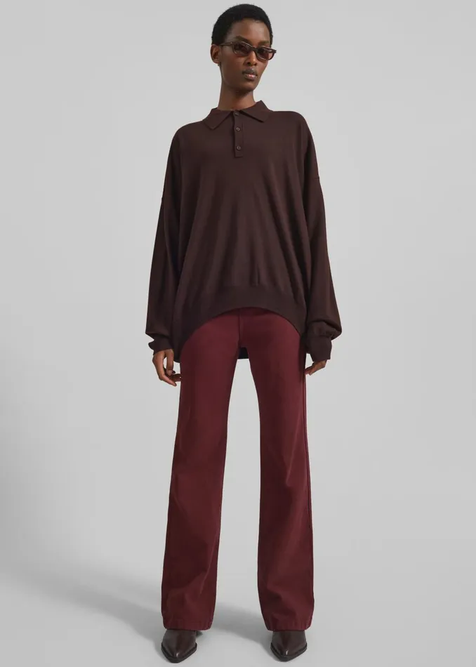 WomenMen Meriel Wool Polo Sweater 8211 Chocolate Plum The Frankie Shop Knitwear