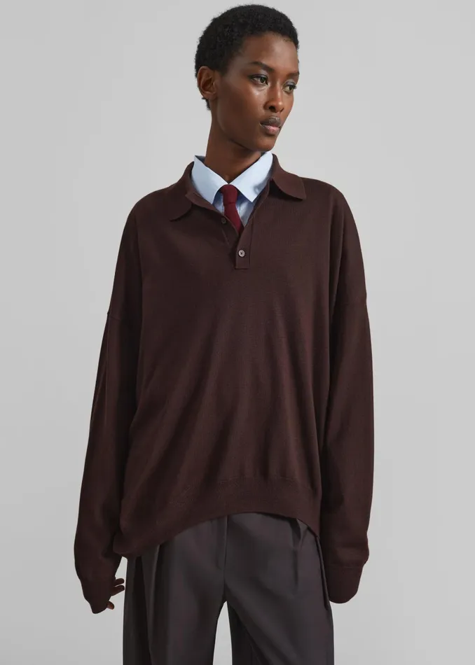 WomenMen Meriel Wool Polo Sweater 8211 Chocolate Plum The Frankie Shop Knitwear