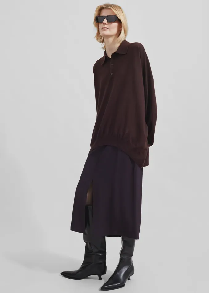 WomenMen Meriel Wool Polo Sweater 8211 Chocolate Plum The Frankie Shop Knitwear