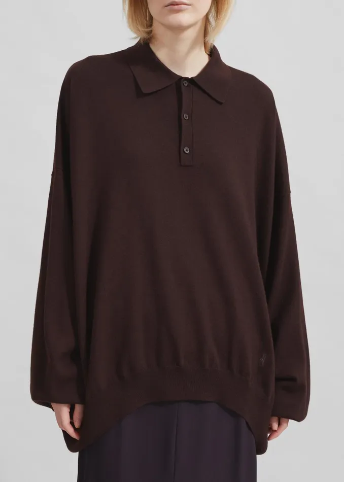 WomenMen Meriel Wool Polo Sweater 8211 Chocolate Plum The Frankie Shop Knitwear