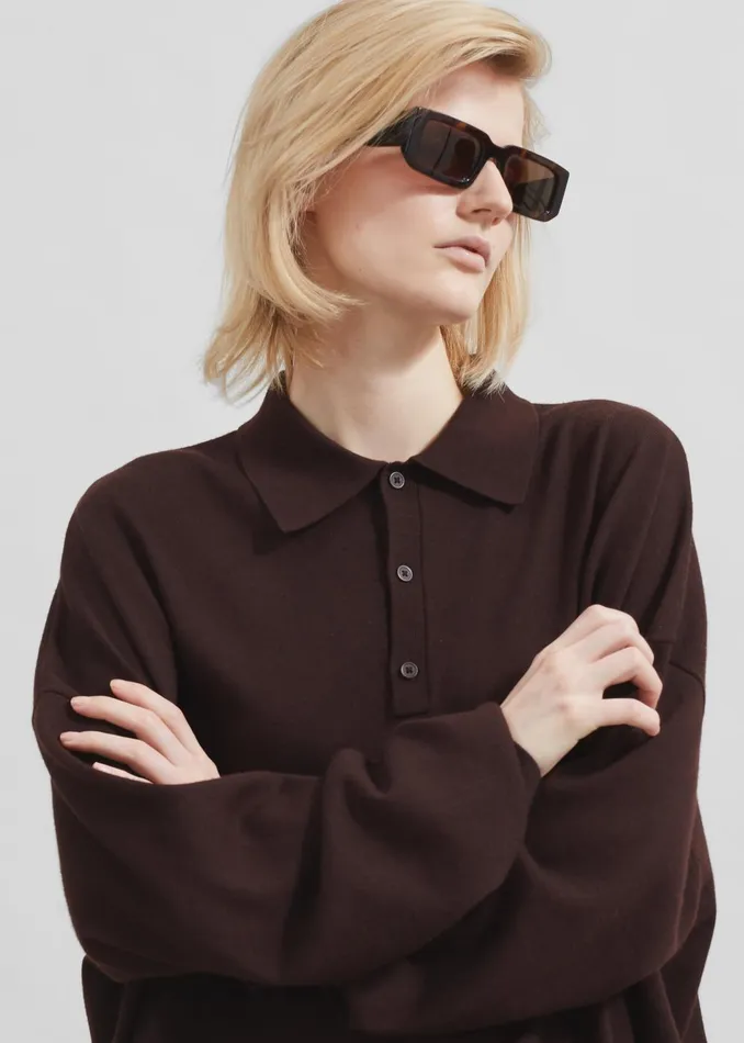 WomenMen Meriel Wool Polo Sweater 8211 Chocolate Plum The Frankie Shop Knitwear
