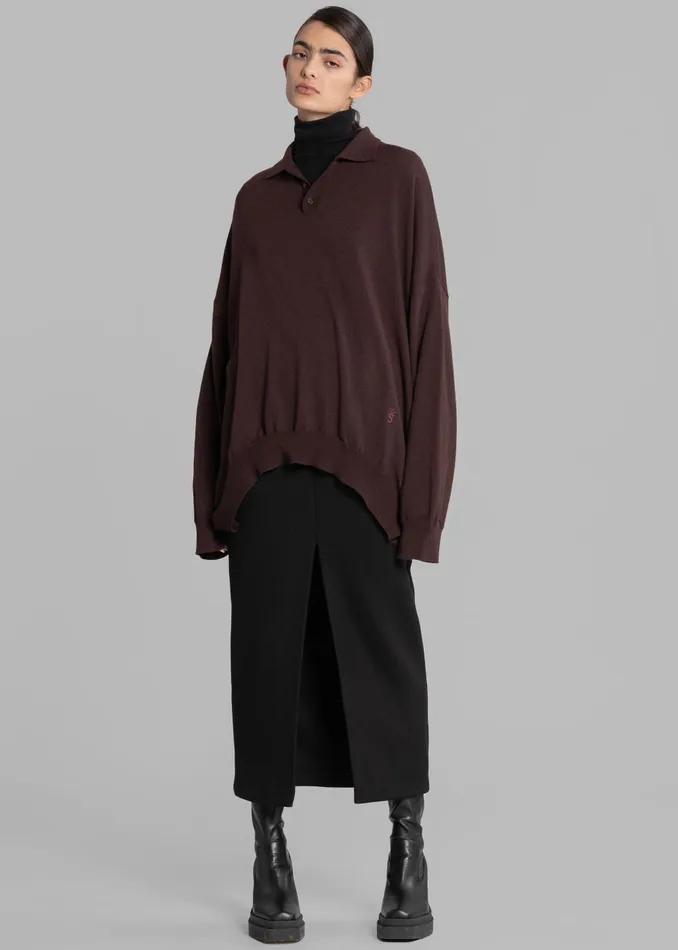 WomenMen Meriel Wool Polo Sweater 8211 Chocolate Plum The Frankie Shop Knitwear