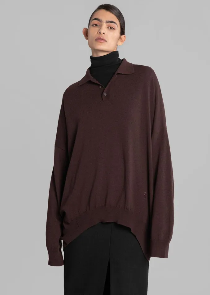WomenMen Meriel Wool Polo Sweater 8211 Chocolate Plum The Frankie Shop Knitwear