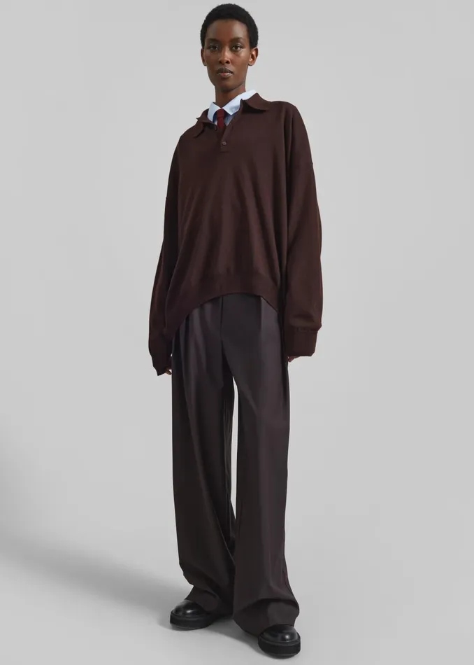 WomenMen Meriel Wool Polo Sweater 8211 Chocolate Plum The Frankie Shop Knitwear