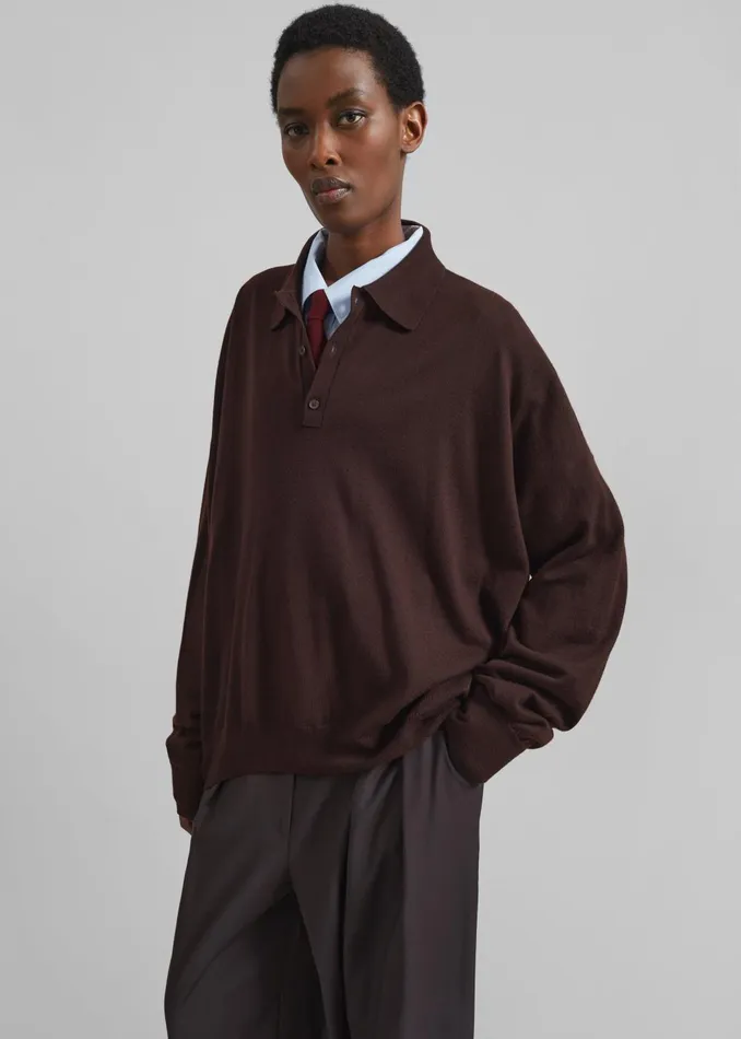 WomenMen Meriel Wool Polo Sweater 8211 Chocolate Plum The Frankie Shop Knitwear