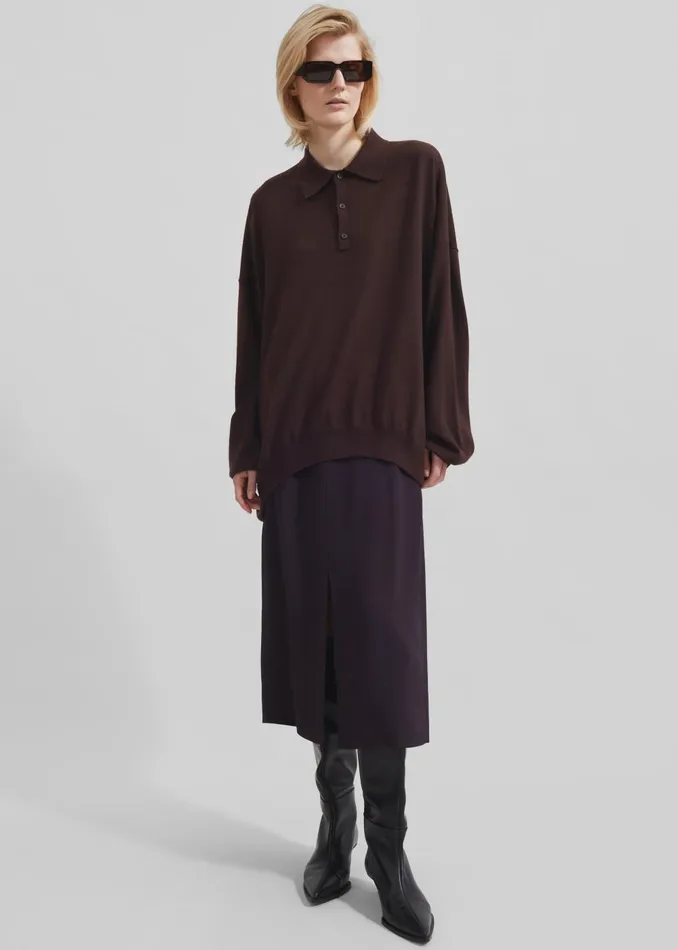 WomenMen Meriel Wool Polo Sweater 8211 Chocolate Plum The Frankie Shop Knitwear