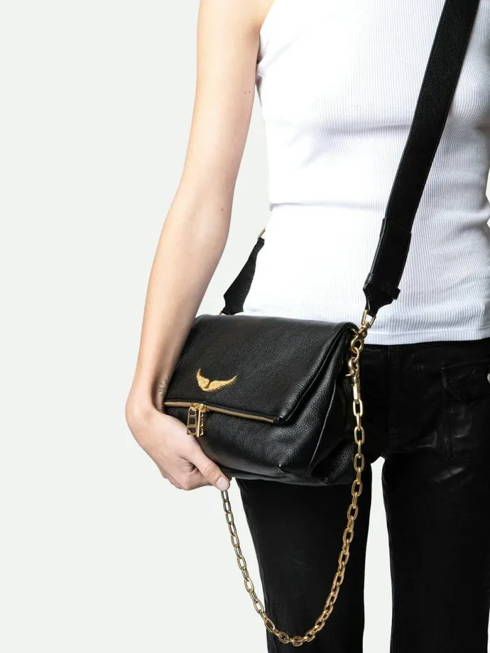 WomenMen Zadig and Voltaire Shoulder Bags Rocky Bag Noir Gold WomenMen Zadig and Voltaire Shoulder Bags Rocky Bag Noir Gold
