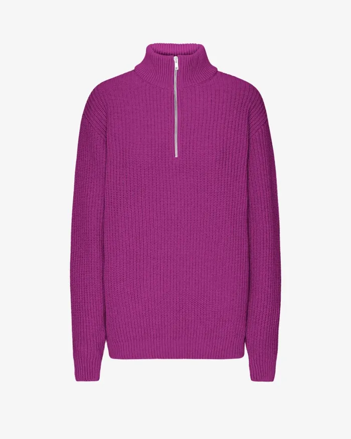 Women Merino Quarter Zip Magenta Blaze Colorful Standard Knit Sweaters