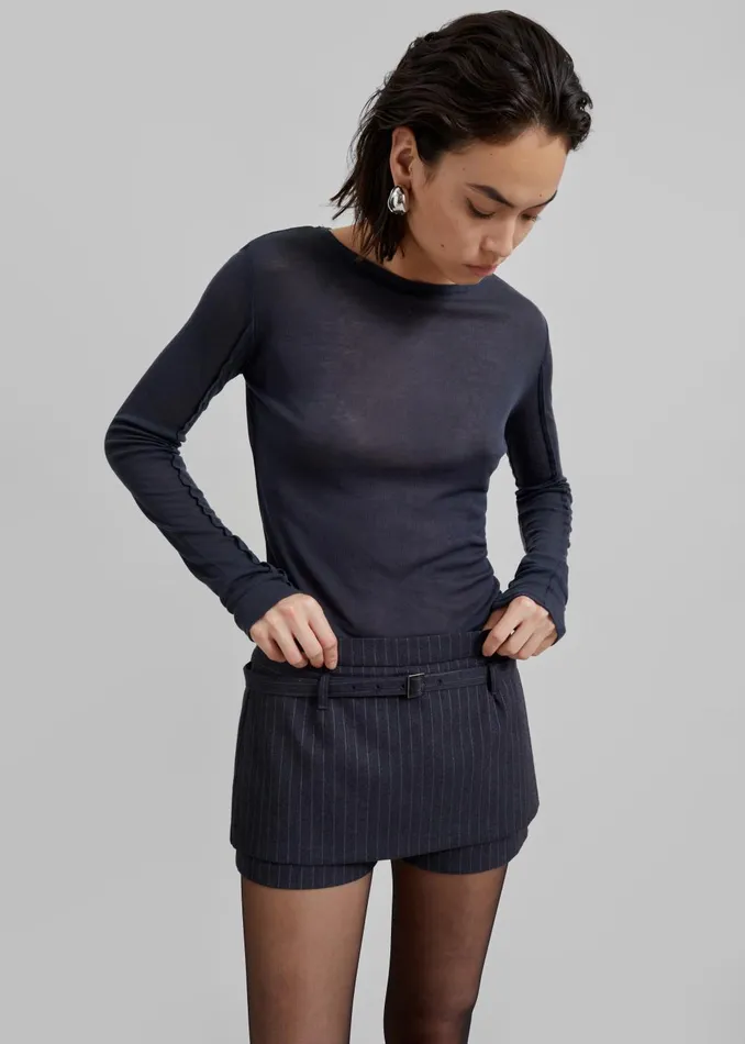 Women Mesa Sheer Long Sleeve Tee 8211 Navy The Frankie Shop Tops