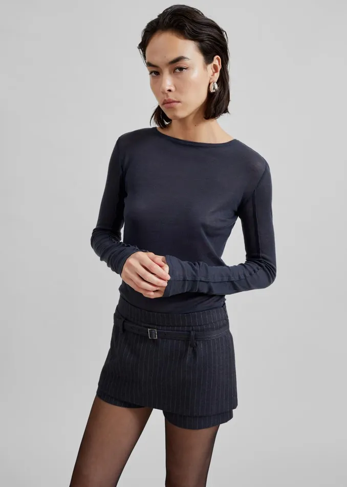 Women Mesa Sheer Long Sleeve Tee 8211 Navy The Frankie Shop Tops
