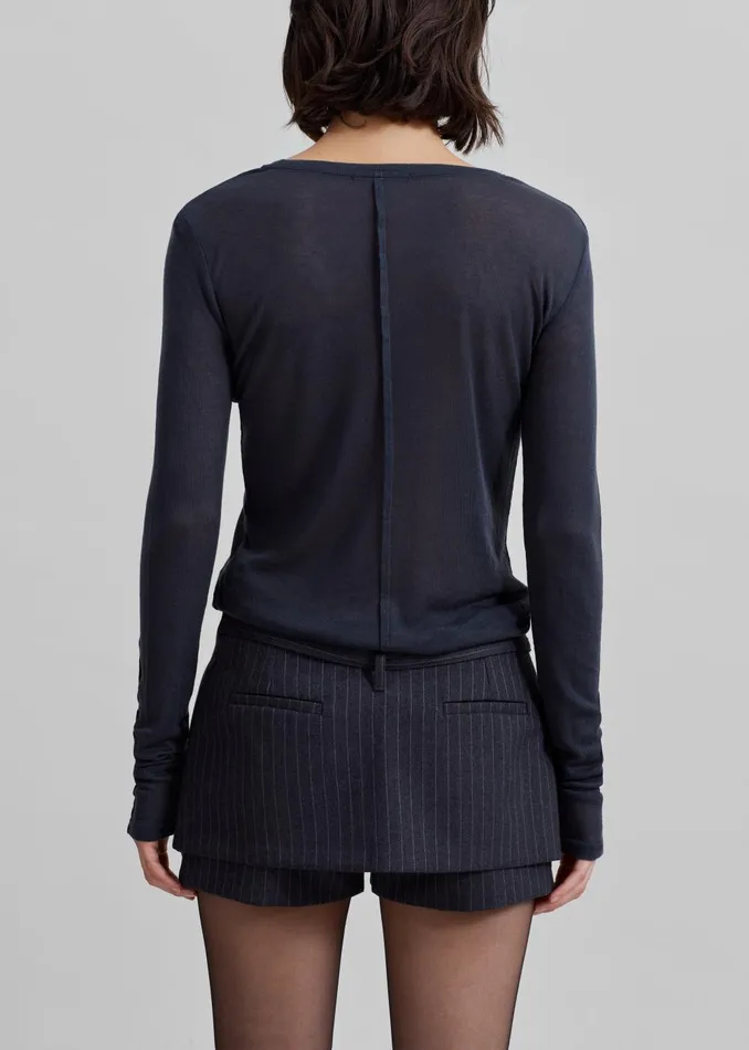 Women Mesa Sheer Long Sleeve Tee 8211 Navy The Frankie Shop Tops