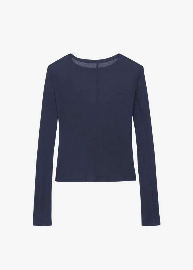 Women Mesa Sheer Long Sleeve Tee 8211 Navy The Frankie Shop Tops