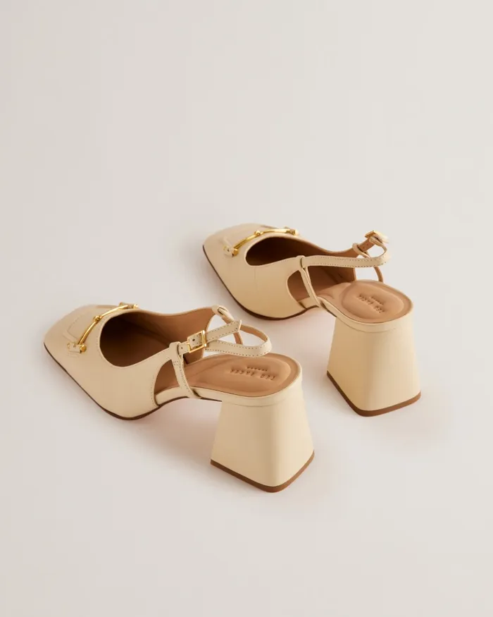 Women MEYA 8211 Leather Slingback Block Heel Shoes Ecru Ted Baker Heels