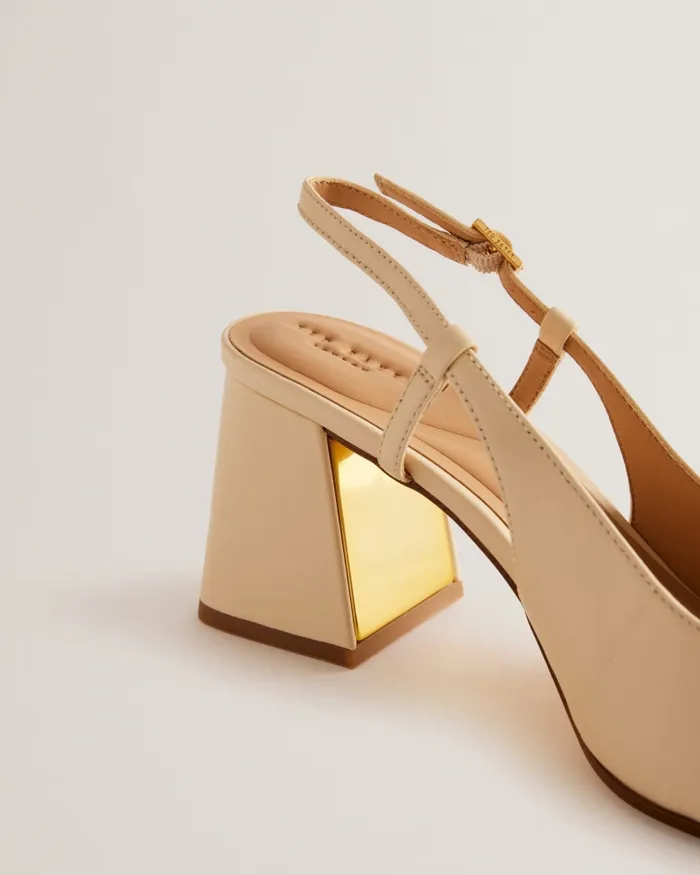 Women MEYA 8211 Leather Slingback Block Heel Shoes Ecru Ted Baker Heels Women MEYA 8211 Leather Slingback Block Heel Shoes Ecru Ted Baker Heels