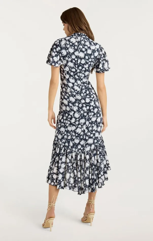 Women Midi Cinq Sept Graphic Floral Peeta Dress Navyivory