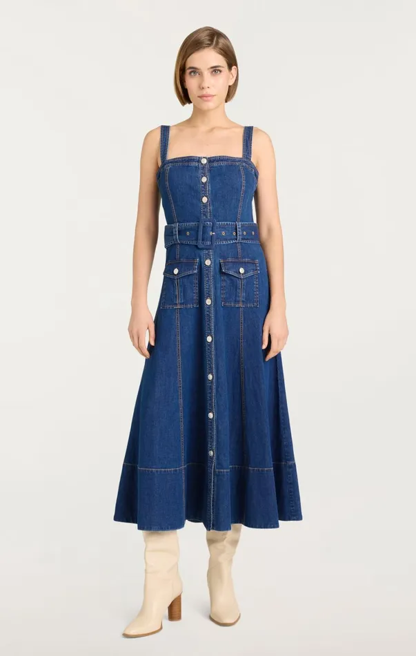 Women Midi Cinq Sept Vega Dress Medium Wash