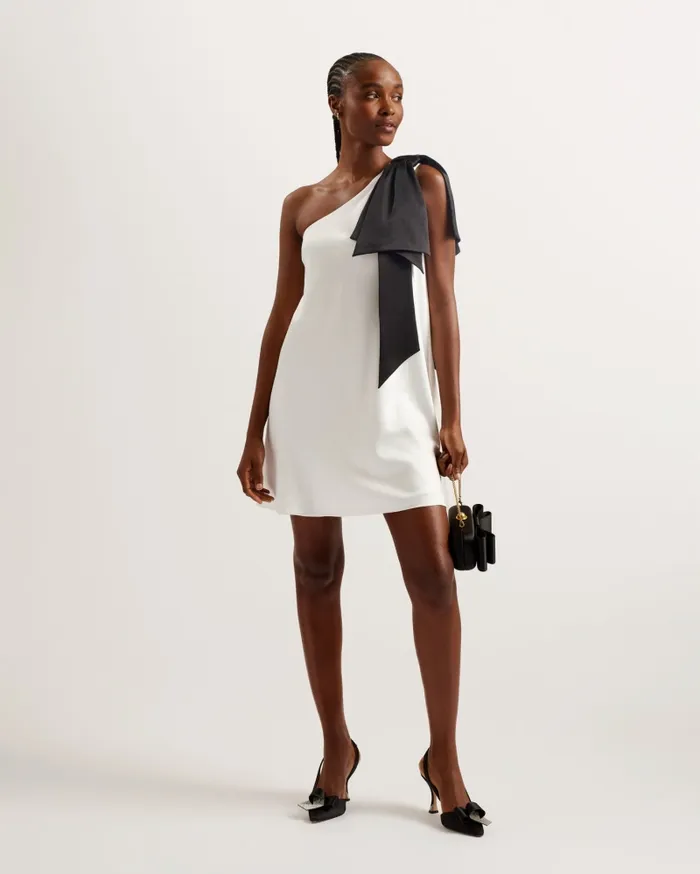 Women MIDORI 8211 One Shoulder Bow Detail Mini Dress Ivory Ted Baker Dresses