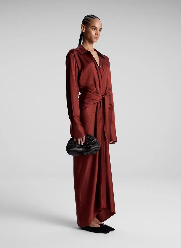 Women Mila Satin Maxi Shirtdress Bosco ALC Dresses