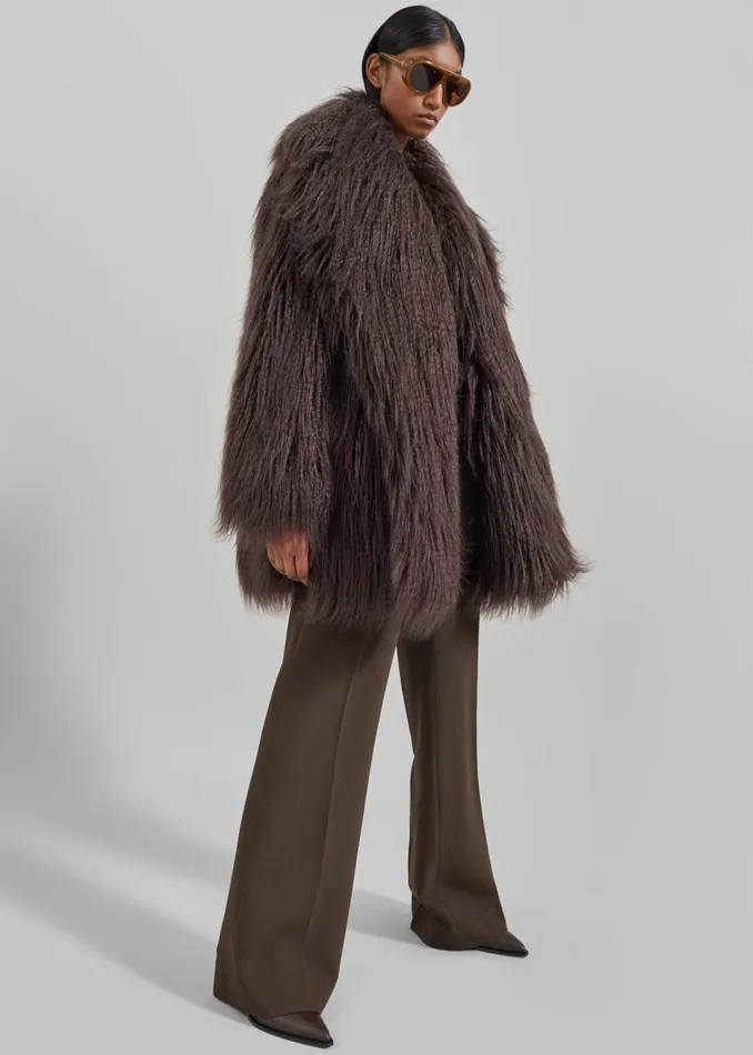 Women Miley Faux Fur Jacket 8211 Brown The Frankie Shop Outerwear