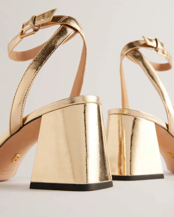Women MILLIIY 8211 Block Heel Sandals With Coin Detail Gold Ted Baker Heels