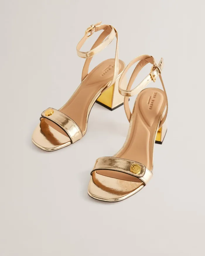 Women MILLIIY 8211 Block Heel Sandals With Coin Detail Gold Ted Baker Heels