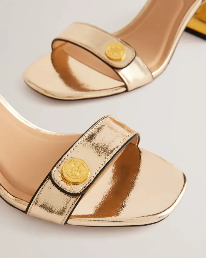 Women MILLIIY 8211 Block Heel Sandals With Coin Detail Gold Ted Baker Heels