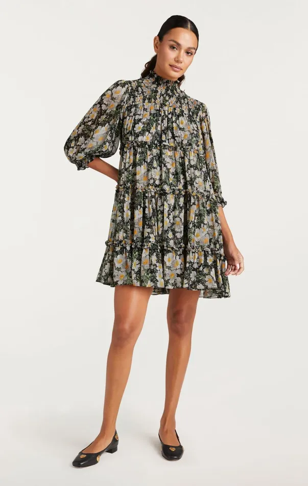 Women Mini Cinq Sept Cosmo Flowers Olive Dress Blacklondon Fog