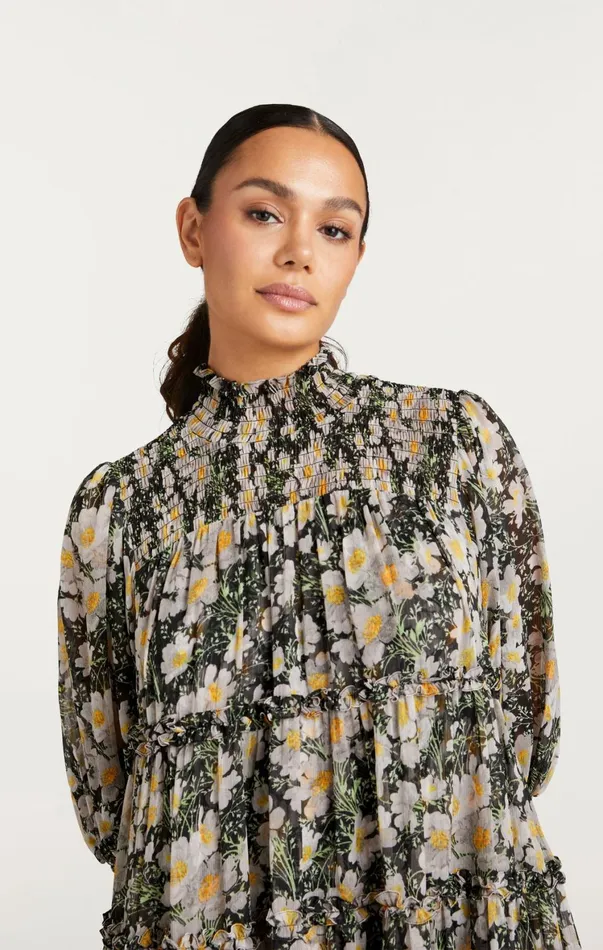 Women Mini Cinq Sept Cosmo Flowers Olive Dress Blacklondon Fog