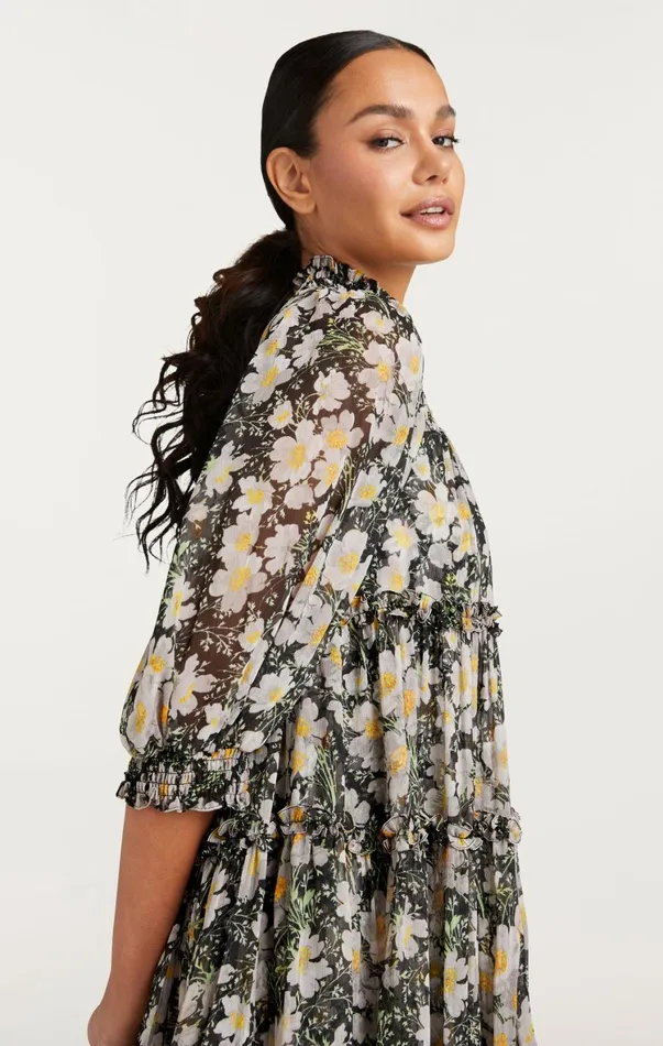 Women Mini Cinq Sept Cosmo Flowers Olive Dress Blacklondon Fog