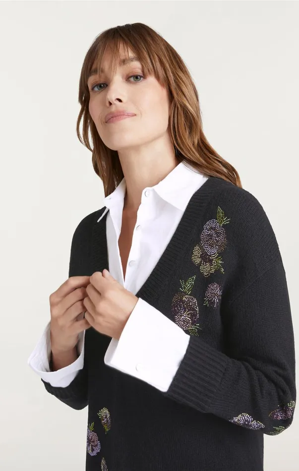 Women Mini Cinq Sept Heatset Floral Embellished Deep V Santina Dress Blackwhite
