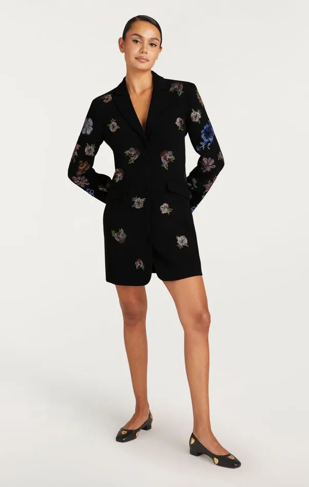 Women Mini Cinq Sept Heatset Pansy Garden Long Sleeve Joel Dress Blackmulti