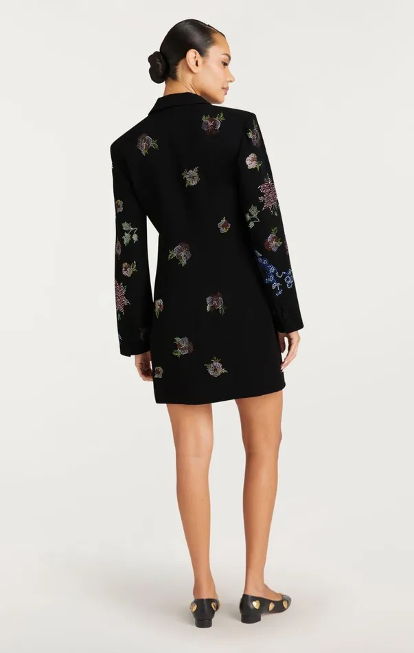 Women Mini Cinq Sept Heatset Pansy Garden Long Sleeve Joel Dress Blackmulti