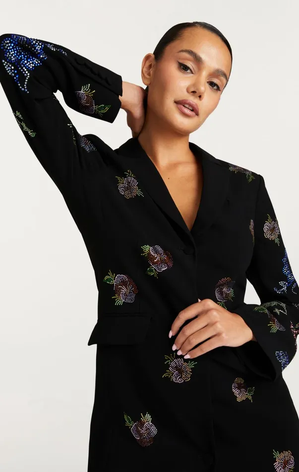 Women Mini Cinq Sept Heatset Pansy Garden Long Sleeve Joel Dress Blackmulti