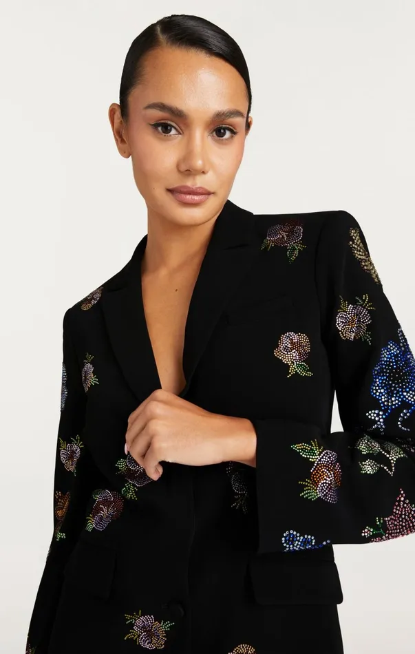 Women Mini Cinq Sept Heatset Pansy Garden Long Sleeve Joel Dress Blackmulti