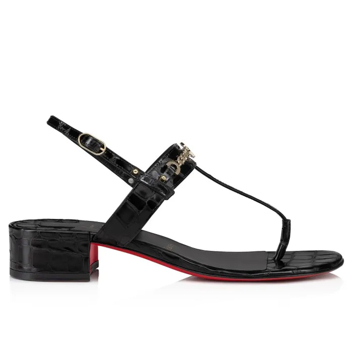 Women MJ Thong 25 Mm Mules 8211 Alligator Embossed Calf Leather 8211 Black Christian Louboutin Flats and Loafers