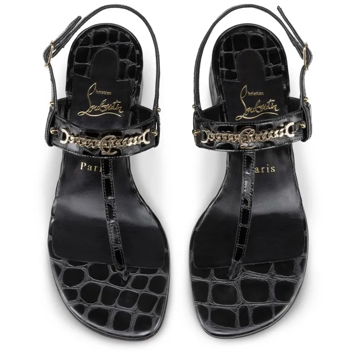 Women MJ Thong 25 Mm Mules 8211 Alligator Embossed Calf Leather 8211 Black Christian Louboutin Flats and Loafers