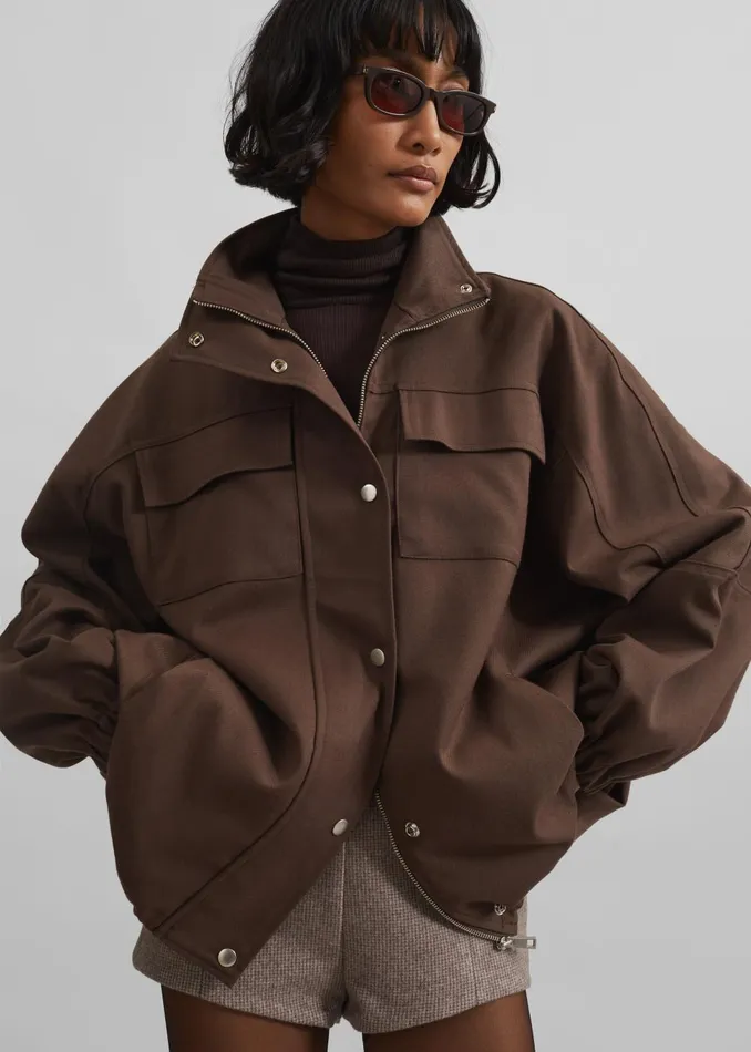 Women Monroy Utility Jacket 8211 Brown The Frankie Shop Outerwear