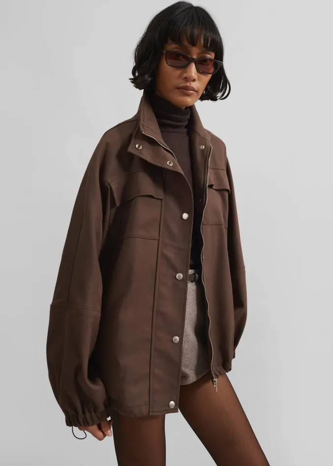 Women Monroy Utility Jacket 8211 Brown The Frankie Shop Outerwear