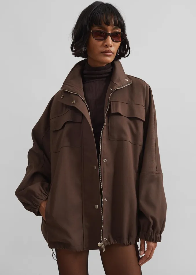 Women Monroy Utility Jacket 8211 Brown The Frankie Shop Outerwear