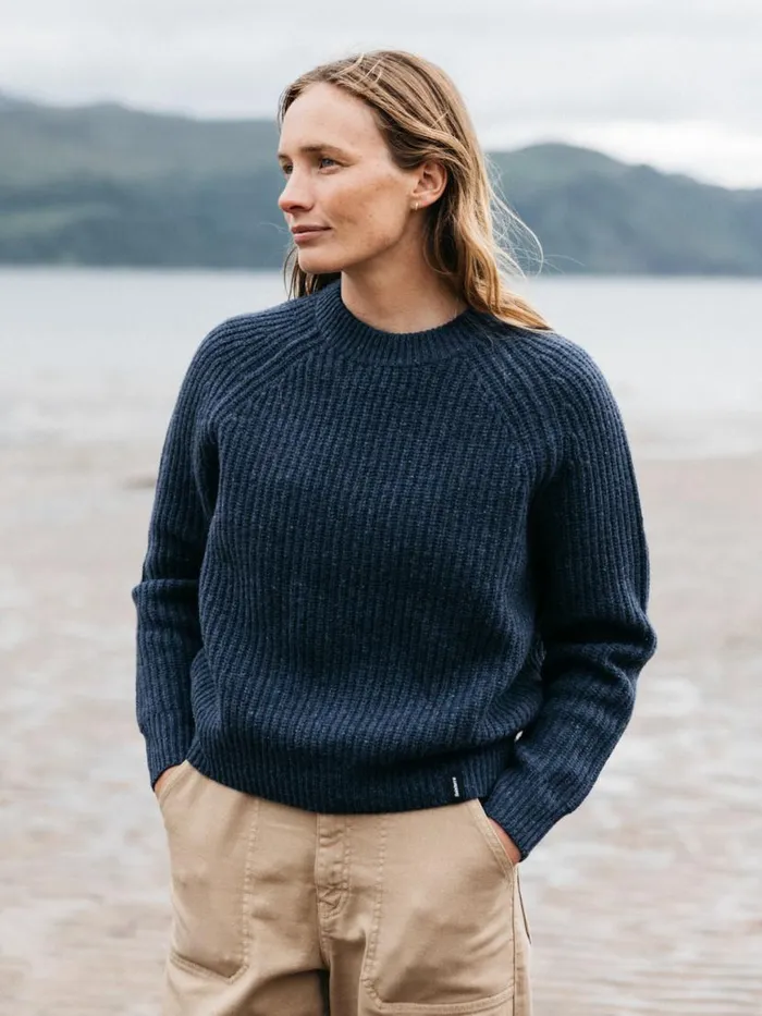 Women Mora Knit Jumper Navy Finisterre Knitwear