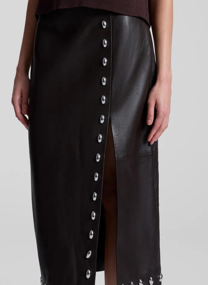 Women Naomi Studded Leather Midi Skirt Ganache ALC Skirts