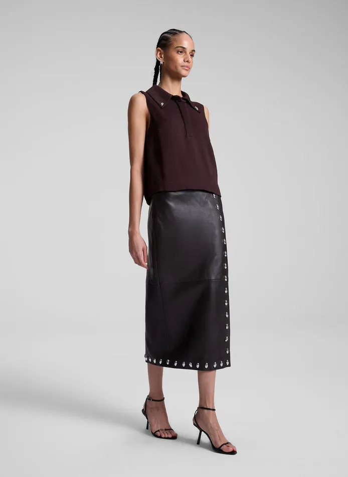 Women Naomi Studded Leather Midi Skirt Ganache ALC Skirts
