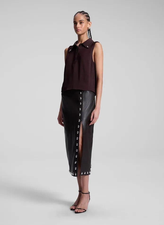 Women Naomi Studded Leather Midi Skirt Ganache ALC Skirts