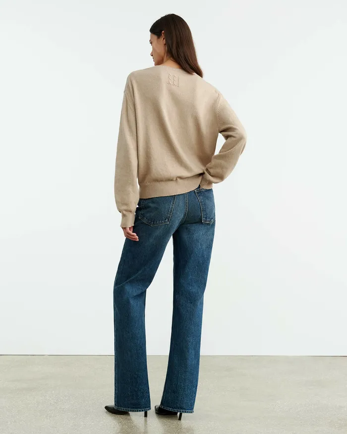 Women Nili Lotan AMARI SWEATER Beige Melange Knits and Sweaters