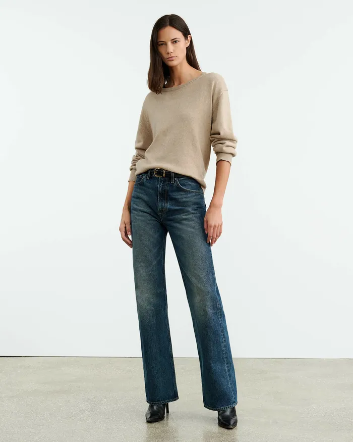 Women Nili Lotan AMARI SWEATER Beige Melange Knits and Sweaters
