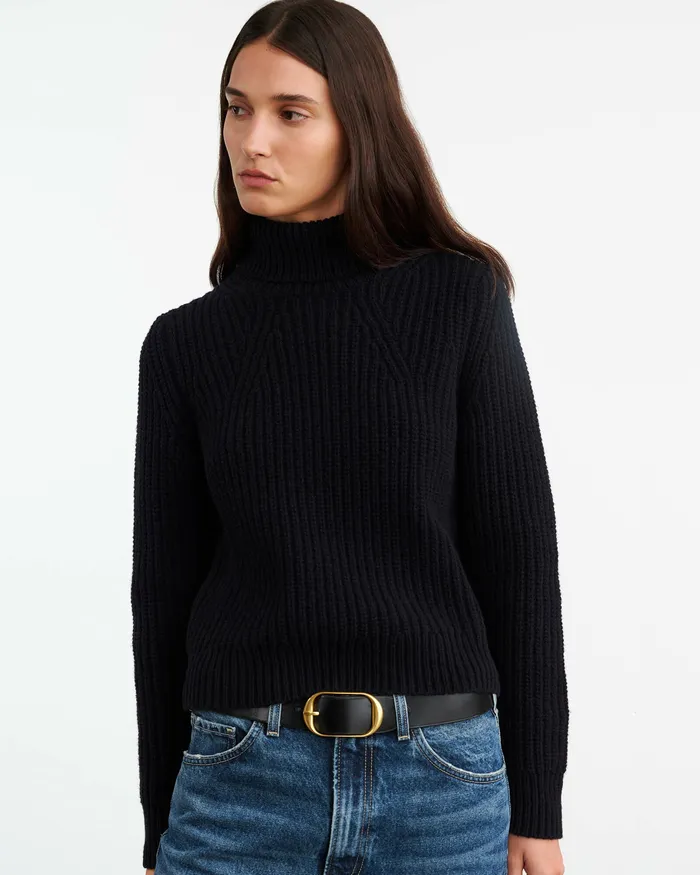Women Nili Lotan BRONWYN TURTLENECK SWEATER Dark Navy Knits and Sweaters