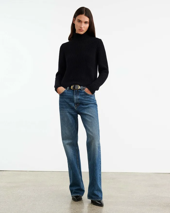 Women Nili Lotan BRONWYN TURTLENECK SWEATER Dark Navy Knits and Sweaters